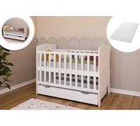 Lit bébé lit d'enfant 70x140 cm avec matelas & tiroir lit à barreaux transformable réglable en hauteur | baby bed blanc Europe 140x70