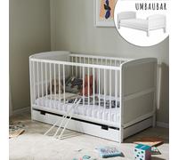 Lit bébé lit d'enfant 70x140 cm avec tiroir Lit à barreaux transformable réglable en hauteur & barreaux amovibles | blanc pin massif