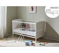 Lit bébé lit d'enfant 70x140 cm Lit à barreaux transformable réglable en hauteur & barreaux amovibles | blanc pin massif