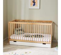 Lit bébé lit d'enfant lit à barreaux 60x120 cm avec tiroir réglable en hauteur & barreaux amovibles | Bois de hêtre naturel très stable Europe