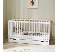 Lit bébé lit d'enfant lit à barreaux 70x140 cm avec tiroir réglable en hauteur & barreaux amovibles | Bois de hêtre blanc très stable Europe