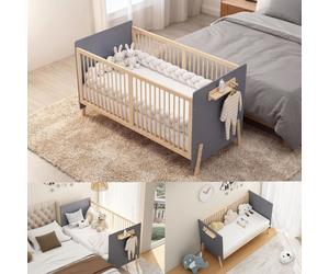 Lit bébé, lit d'enfant réglable en hauteur sur trois niveaux, finition écologique, utilisable comme lit d'appoint ou canapé-lit, sans matelas