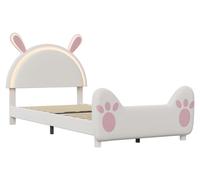Lit bébé - Lit double - Tête de lit en forme de lapin rembourrée - Éclairage LED - Sommier à lattes - Rangement sous le lit - 140 x 200 cm - Blanc