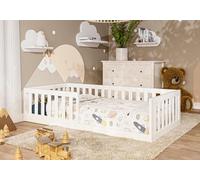 Lit bébé Lit en bas - Lit pour tout-petit Bois - Safe Sleep - Avec protection contre les chutes - 160x80 cm - Blanc