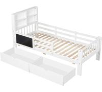 Lit bébé - Lit simple 90 x 200 cm - Bois - Tiroirs - Plan de travail intégré - Design moderne - Blanc - Matelas non inclus