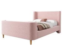 Lit bébé - Lit simple en forme de toboggan - 90 x 200 cm - Rose - Revêtement en velours - Structure en bois - Espace de rangement - Sans matelas