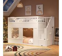Lit bébé, lit superposé, lit pour adolescents, 90 x 200 cm, avec armoire intégrée, lit en hauteur, transformable en espace de jeu, lit en bas, blanc, sans matelas, lit pour chambre d'enfant