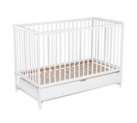Lit Bébé Maipo + Tiroir Avec Glissière Et Couvercle 60x120. Lit Bébé Convertible En Lit Enfant. 3 Positions Du Sommier. Laqué Blanc D'eau. Maipo