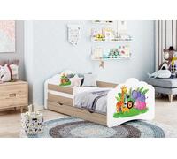 Lit bébé Mobi – avec matelas, tiroir et barrière de sécurité, 80x160, lit pour filles et garçons, lit pour adolescents, lit à plateforme avec tiroir extensible