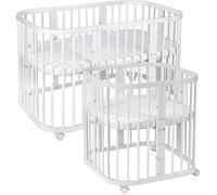 Lit bébé Waldin 7 en 1 avec matelas, lit pour enfant évolutif, sans barrière de sécurité, en bois blanc