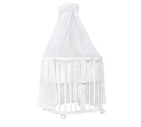 Waldin lit bébé lit d'enfant 7en1 avec matelas, lit d'enfant évolutif,tissus blanc,bois blanc