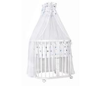 Waldin lit bébé lit d'enfant 7en1 avec matelas, lit d'enfant évolutif,tissus étoiles bleu,bois blanc