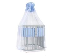 Lit bébé Waldin 7 en 1 avec matelas, lit pour enfant évolutif, tissu bleu, bois gris