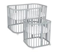 Waldin lit bébé lit d'enfant 7en1 avec matelas, lit d'enfant évolutif,sans set de tissu,bois gris