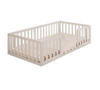 Lit Bébé Montessori au Sol - ROBA - Avec Sommier à Lattes 70 x 140 cm et Protection Antichute Intégrée - Beige