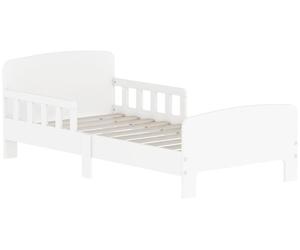 Lit bébé Moonbite avec barrières de protection double face, dimensions du matelas 140 x 70 cm, hauteur Montessori réduite, fabriqué en MDF avec des angles arrondis, adapté aux enfants de 3 à 8 ans, en