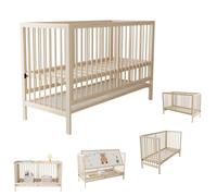 Lit bébé multifonction en bois de pin naturel, transformable en lit d'appoint, chevalet et bureau, 120x60x90 cm
