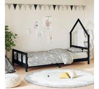 Lit bébé noir en bois massif de pin, dimensions 90x190 cm. Lit-cabane avec sommier à lattes, conçu pour les enfants à partir de 4 ans. Lit pour tout-petits bas, idéal pour faciliter l'entrée et la sor