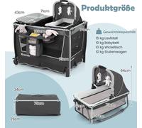 Lit bébé pliable 5 en 1 avec berceau et matelas à langer