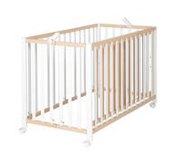 Lit bébé pliant - 60 x 120 cm - ROBA - FOLD UP - Roulettes - Bois / Blanc