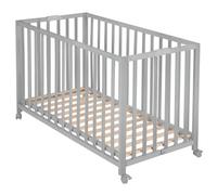 Lit Bébé Pliant En Bois Massif Roba - Fold Up - Hauteur Réglable - Roulettes À Freins - Taupe Gris
