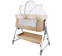 Lit bébé réglable à 6 niveaux Lit d'appoint à roulettes & moustiquaire 91x50x116cm crème