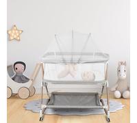 Lit bébé réglable à 6 niveaux Lit d'appoint Poussette avec roulettes & moustiquaire 90x60x115cm