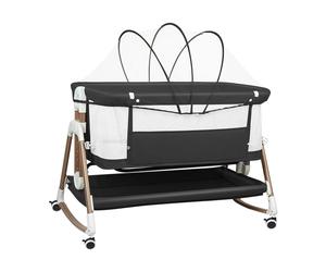 Lit bébé réglable à 6 niveaux Lit d'appoint Poussette avec roulettes & moustiquaire 90x60x115cm