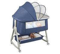 Lit bébé réglable à 6 niveaux, lit de voyage, poussette à roulettes et pliable, bleu