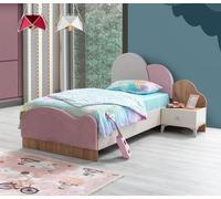 Lit bébé rose avec table de chevet en bois – Ensemble élégant pour chambre d'enfant