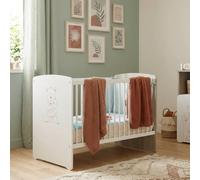 Lit Bébé Sérigraphié Taupe En Bois - Teddy Blanc 60X120