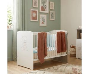 Lit Bébé Sérigraphié Taupe En Bois - Teddy Blanc 60X120