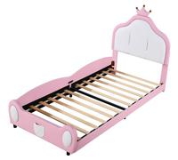 Lit bébé - Structure de lit simple - Rembourré - 90 x 200 cm - Rangement intégré - Bois - Design avec motifs floraux et patchwork - Sans matelas - Rose