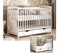 Lit bébé Ted 60x120 cm avec barrière de sécurité et tiroir – transformable en petit lit (sans matelas)