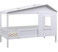 Lit bébé Tessa en bois de pin, avec toit et fenêtre | Couleur : blanc/gris