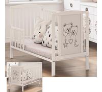 Lit bébé Timmi 2 en 1 avec motif ourson en bois de hêtre incl. kit de transformation & matelas mousse 60x120