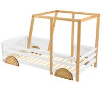 Lit bébé transformable en lit simple - Bois massif de pin - Matelas 90 x 200 cm - Espace de rangement - Barrières de sécurité latérales - Blanc