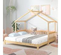 Lit bébé transformable en lit simple, dimensions 90x200 cm, en bois massif de pin. Lit simple avec lit escamotable pour enfants. Matelas non inclus (naturel, 90x200 cm)
