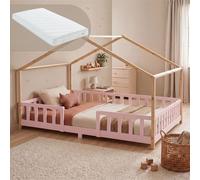 Lit bébé "Treviolo" avec matelas et barrière de sécurité, dimensions 120x200 cm, couleur rose/naturel