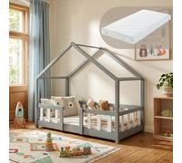 Lit bébé "Treviolo" avec matelas et barrière de sécurité, dimensions 70x140 cm, couleur gris clair/blanc