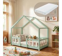 Lit bébé "Treviolo" avec matelas et barrière de sécurité, dimensions 70x140 cm, vert menthe/blanc