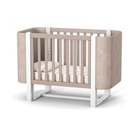 Lit bébé Veres Monaco Velour (120x60 cm) - Luxe Premium sécuritaire & multifonction - Bois Hêtre Velours Cappuccino et Blanc