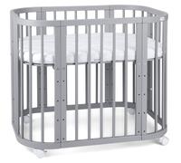 Waldin Lit de bébé 5en1, lit d'appoint en bois, matelas, aéré,sans set de tissu,bois gris