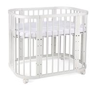 Waldin Lit de bébé 5en1, lit d'appoint en bois, matelas, aéré,sans set de tissu,bois blanc