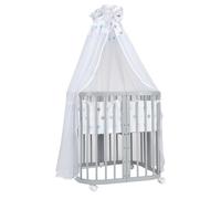 Lit bébé mobile Waldin® en bois 7en1, matelas, lit qui grandit avec l'enfant [Bois gris, Gris-tissus Étoiles bleu]