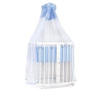 Waldin lit bébé lit d'enfant 7en1 avec matelas, lit d'enfant évolutif,tissus bleu,bois blanc