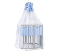 Lit bébé mobile Waldin® en bois 7en1, matelas, lit qui grandit avec l'enfant [Bois gris, Gris-tissus bleu]