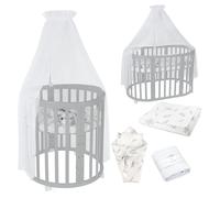 Waldin Lit Bébé Ovale 7en1 Évolutif, Matelas - Gris - Ensemble Branches Blanc inclus