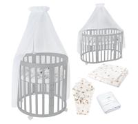 Waldin Lit Bébé Ovale 7en1 Évolutif, Matelas - Gris - Ensemble Pissenlit Blanc inclus