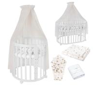 Waldin Lit Bébé Ovale 7en1 Évolutif, Matelas - Blanc - Ensemble Pissenlit Champagne inclus